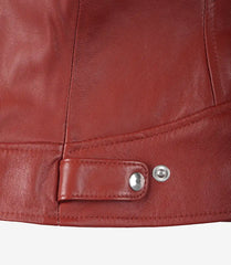 Women's Red Real Leather Jacket in Biker Style