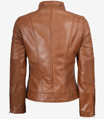 Women's Tan Lambskin Leather Biker Jacket
