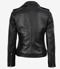 Marcella Women's Black Leather Jacket with Asymmetrical Biker Design