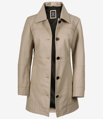 Women's Beige Lambskin Leather Coat 3/4 Length