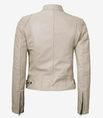Dodge Women's Beige Leather Jacket in Biker Style