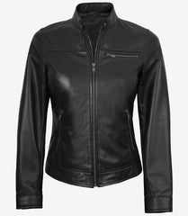 Women's Black Lambskin Leather Jacket in Biker Style