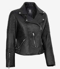 Women's Genuine Black Leather Jacket in Classic Biker Style