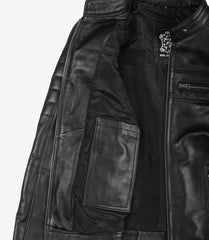 Women's Tall Black Leather Jacket in Biker Style