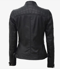 Women's Tall Black Quilted Leather Biker Jacket