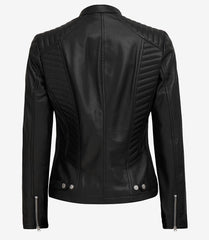 Women's Petite Black Leather Jacket in Biker Style