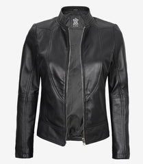 Women's Black Slim-Fit Leather Biker Jacket