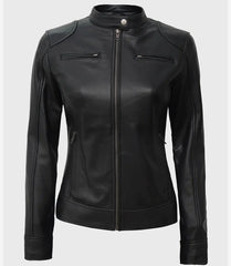 Women's Tall Black Leather Jacket - Biker Style