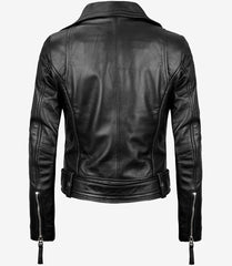Ride-Ready Women's Black Leather Motorcycle Jacket – Crossover Zip