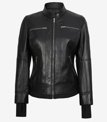 Women's Black Real Leather Bomber Jacket