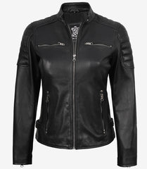 Women's Black Leather Jacket - Biker Style