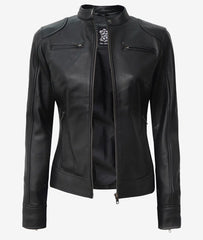 Women's Black Lambskin Leather Biker Jacket