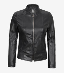 Women's Black Slim-Fit Leather Biker Jacket