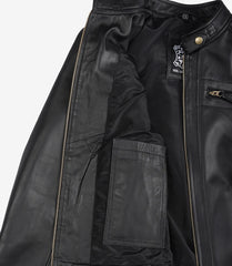 Women's Real Leather Black Biker Jacket with Golden Details