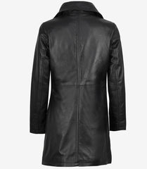 Women's Real Leather Black Car Coat in 3/4 Length