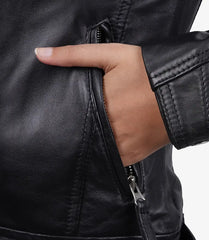 Women's Tall Black Quilted Leather Biker Jacket