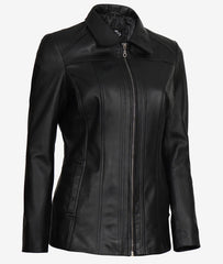 Marsha Women's Black Leather Car Coat