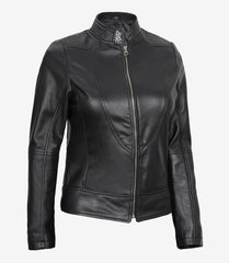 Women's Black Slim-Fit Leather Biker Jacket