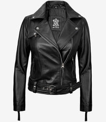 Ride-Ready Women's Black Leather Motorcycle Jacket – Crossover Zip