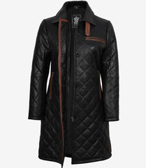Glen Women's Black Quilted Leather Car Coat with Brown Detailing
