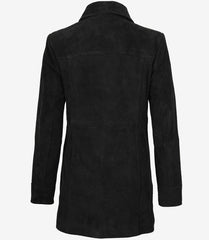 Women's Black Suede Coat with Button-Down Front