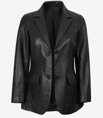 Shannon Women's Black Leather Blazer Two Button