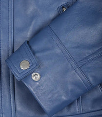 Women's Blue Quilted Lambskin Leather Jacket Biker Style