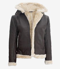 Women's Vintage Brown Shearling Leather Jacket – Hooded
