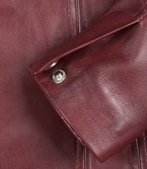 Women's Burgundy Leather Blazer with Three Buttons