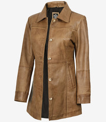 Women's Camel Brown Real Leather Coat