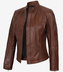 Acerra Women's Slim Fit Leather Jacket in Biker Style