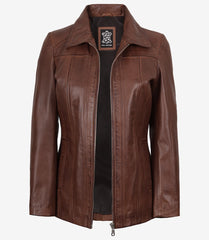 Marsha Women's Cognac Leather Car Coat