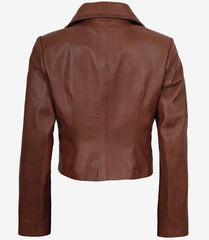 Women's Cognac Cropped Leather Jacket with Single Button