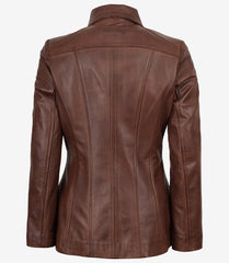 Marsha Women's Cognac Leather Car Coat