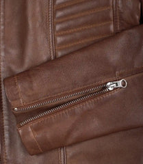 Women's Cognac Waxed Real Leather Biker Jacket