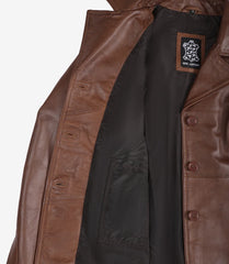 Women's Brown Leather Blazer with Three Buttons