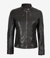 Dodge Women's Distressed Brown Leather Jacket Biker Style