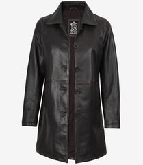 Women's Distressed Brown Real Leather Coat 3/4 Length
