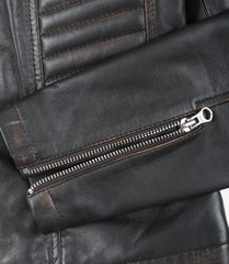 Women's Distressed Brown Leather Jacket in Biker Style