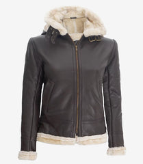 Women's Vintage Brown Shearling Leather Jacket – Hooded