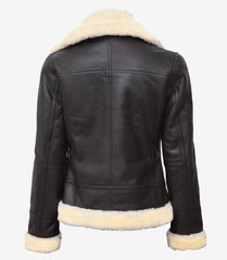 Women's Dark Brown Real Leather B3 Bomber Jacket with Shearling