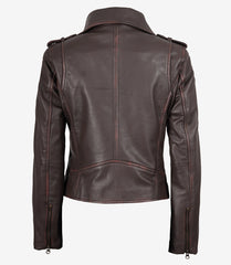 Women's Dark Brown Leather Jacket with Asymmetrical Biker Styling