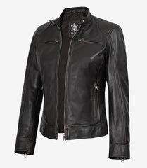 Dodge Women's Distressed Brown Leather Jacket Biker Style