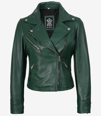 Women's Green Lambskin Leather Jacket Biker Style