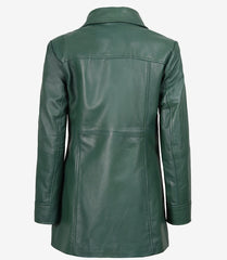 Women's Green Real Leather Coat Button Down 3/4 Length