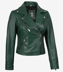 Women's Green Lambskin Leather Jacket Biker Style