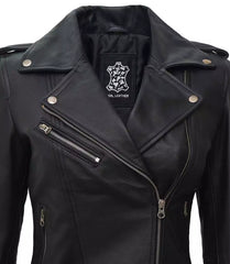 Margaret Women's Black Leather Biker Jacket with Belt