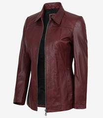 Marsha Women's Maroon Leather Car Coat