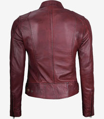 Women's Burgundy Real Leather Jacket Biker Style