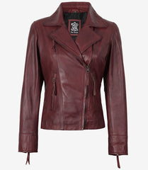 Women's Burgundy Lambskin Leather Biker Jacket